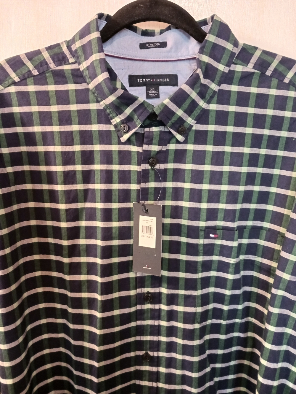 Tommy Hilfiger Mens XXL Tall New Blue Green Plaid Lightweight Long Sleeve Shirt